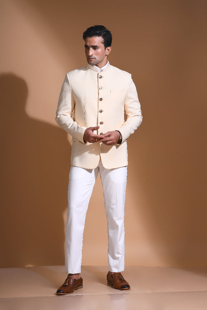 Cream Textured Bandhgala