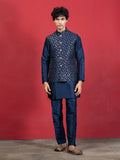 Blue Jacquard Nehru Jacket with contrasting Kurta & Pyjama