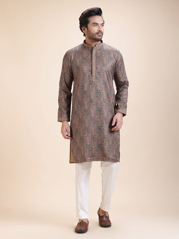 Abstract Printed Mandarin Collar Straight Kurta