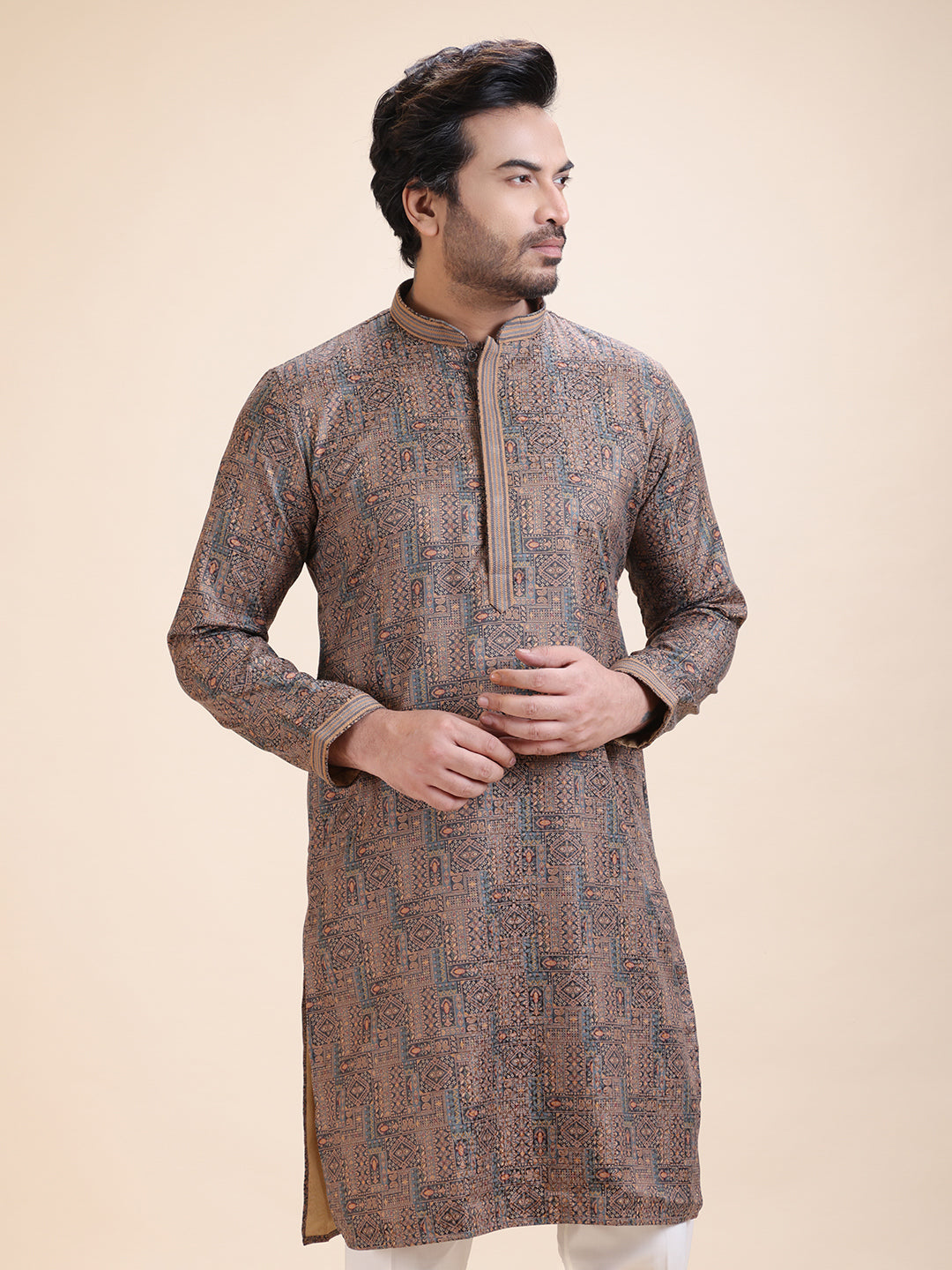 Abstract Printed Mandarin Collar Straight Kurta