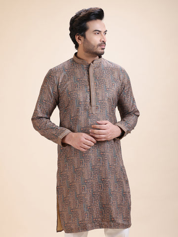 Abstract Printed Mandarin Collar Straight Kurta