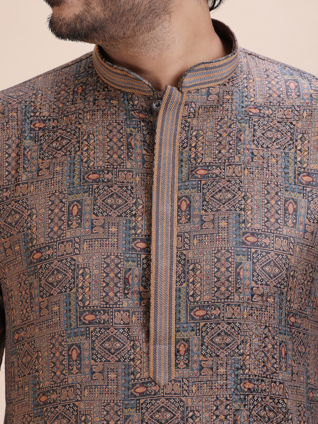Abstract Printed Mandarin Collar Straight Kurta