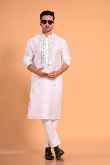 White Real Mirrorwork Kurta