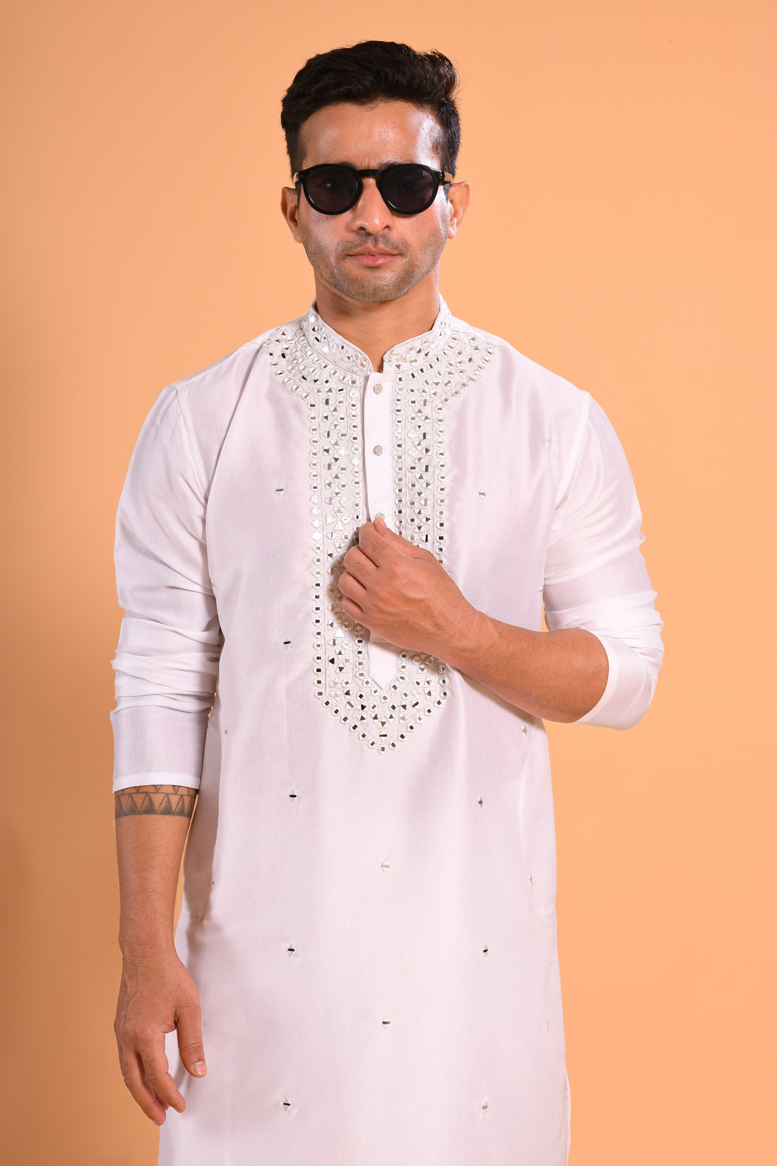 White Real Mirrorwork Kurta