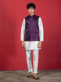Wine Woven Jacquard Ethnic Motif Nehru Jacket