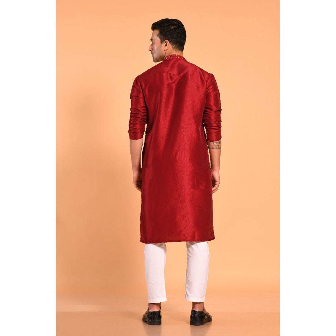 Maroon Viscose Silk Real Mirror Work Kurta
