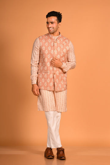 Rust Brown Cotton Kurta Jacket set