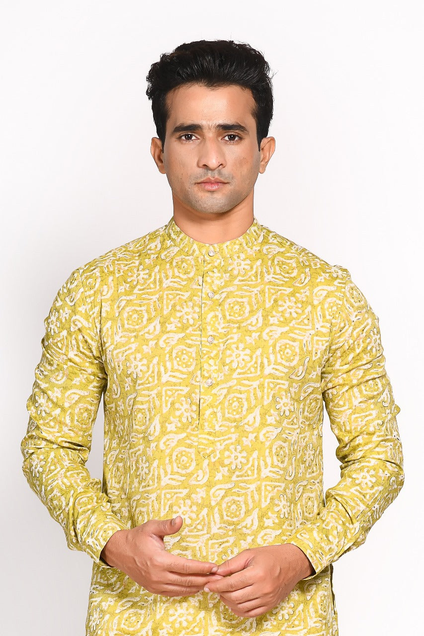Green Mull Cotton Printed Kurta
