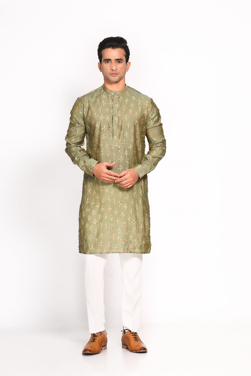 Green Muslin Printed Kurta