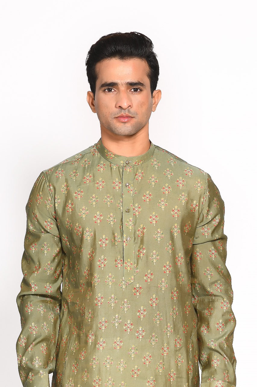 Green Muslin Printed Kurta