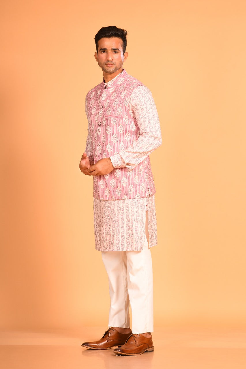 Onion Pink Kurta Jacket Set