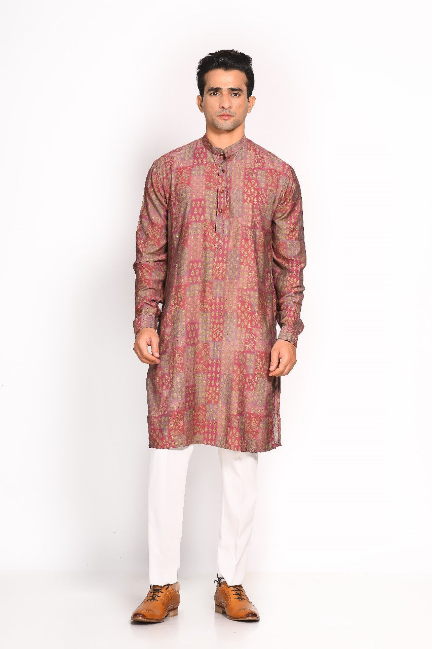 Wine Muslin Printed  Kurta