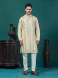 Yellow Multicolor Georgette Mirrorwork Embroidered Kurta