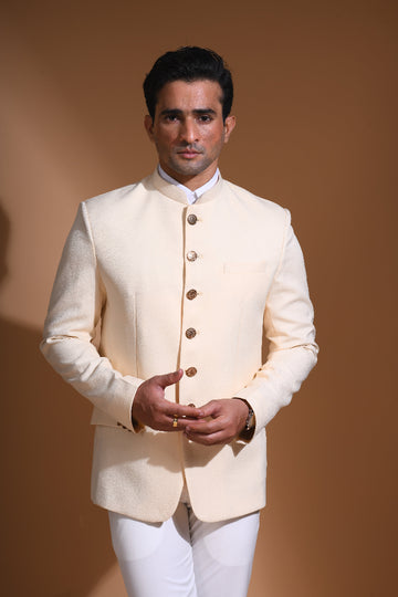 Cream Textured Bandhgala